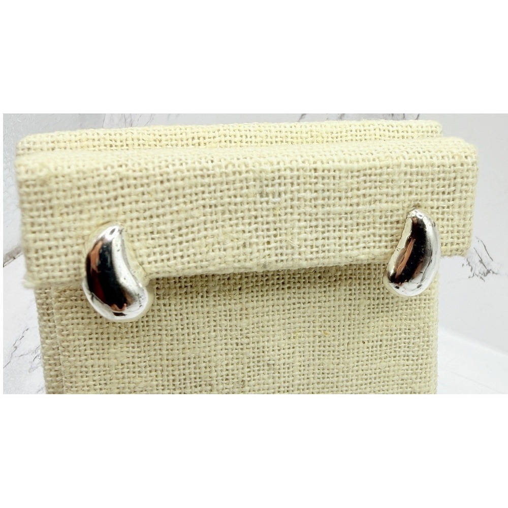 Sterling Silver Bean Teardrop Stud Earrings Polished Organic Modernist 5/8"‎